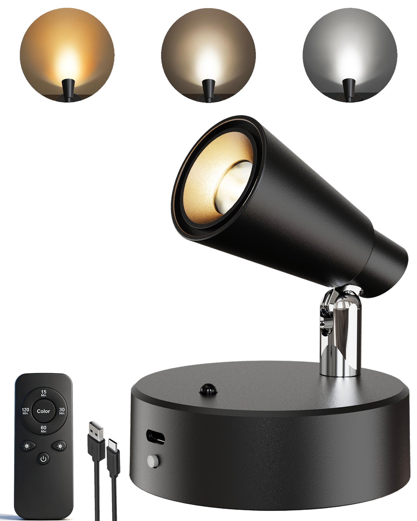 LED Spotlights Indoor, 5500mAh Rechargeable Picture Lights, Dimmable&Timer, 3CCT, Cordless LED Uplights with Remote, Max 150LM, Accent Lighting for Artwork Plants Painting
