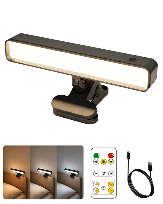 LYTARA 6000mAh Rechargeable Clip on Light, LED Reading Light for Bed/Desk, 3 Color Modes & Stepless Dimming, Portable Clamp Lamp with 360° Adjustment, Battery Operated Work Light for Home Office, Black