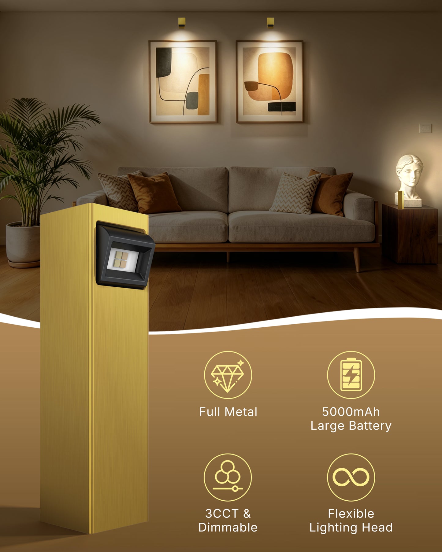 LYTARA Picture Lights for Wall, Metal Rechargeable 5000mAh Battery Lights with 60° Pivoting Head, Remote, Timer, 3 CCTs & Dimmable Magnetic LED Art Display Lights for Painting